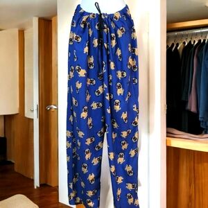 Pug Patterned Sleepwear Pajama Pants Blue  Cozy Relaxing Cute Comfy Size XL